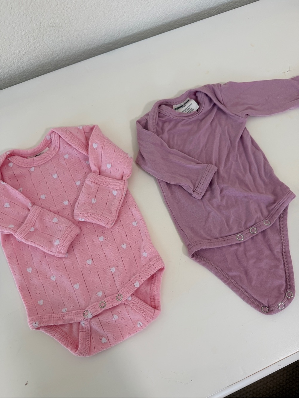 Pink Heart Knit + Mauve Long Sleeve Baby Bodysuits - Set of 2